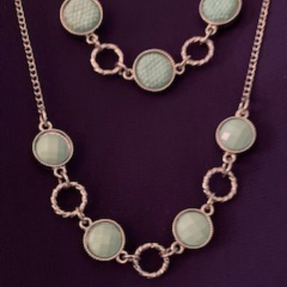 Charming Charlie Mint Sea Foam Silver Plate Pre Layered Chain Necklace Set - Picture 8 of 8